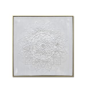ROZETA ΠΙΝΑΚΑΣ ΔΙΑΚΟΣΜΗΣΗΣ 62x62x5cm ΚΑΜΒΑΣ ΛΕΥΚΟ ΧΡΥΣΟ ΞΥΛΟ
