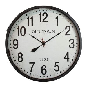 OLD TOWN ΡΟΛΟΪ ΤΟΙΧΟΥ 80x80x10cm ΜΕΤΑΛΛΟ ΜΑΥΡΟ ΛΕΥΚΟ ΓΥΑΛΙ