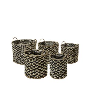 ROMBUS ΚΑΛΑΘΙ SET 5ΤΜΧ 43x43x39cm SEAGRASS ΦΥΣΙΚΟ ΜΑΥΡΟ ΣΙΔΕΡΟ