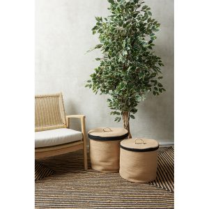 GOLU ΚΑΛΑΘΙ ΜΕ ΚΑΠΑΚΙ SET 2ΤΜΧ 40x40x40cm SEAGRASS ΦΥΣΙΚΟ ΜΑΥΡΟ