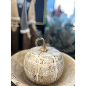 SINDE ΔΙΑΚΟΣΜΗΤΙΚΟ ΚΟΛΟΚΥΘΑ 18x18x18cm ΞΥΛΟ MANGO WHITE WASHED ΧΡΥΣΟ