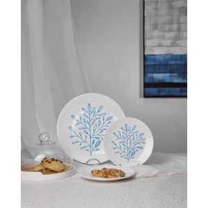 YDRA ΠΙΑΤΟ ΓΛΥΚΟΥ SET 7ΤΜΧ 30x30x3cm NEW BONE CHINA ΛΕΥΚΟ ΓΑΛΑΖΙΟ